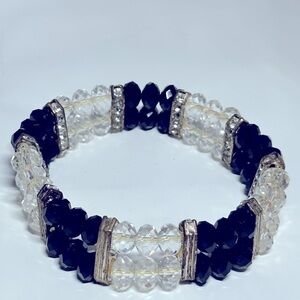 Giorgio Fiorelli black and rhinestone, clear crystals, stretch elastic bracelet
